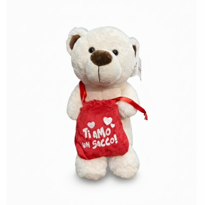 Decar - Peluche - Orsetto Bianco con Sacchettino Regalo "TI AMO UN SACCO"