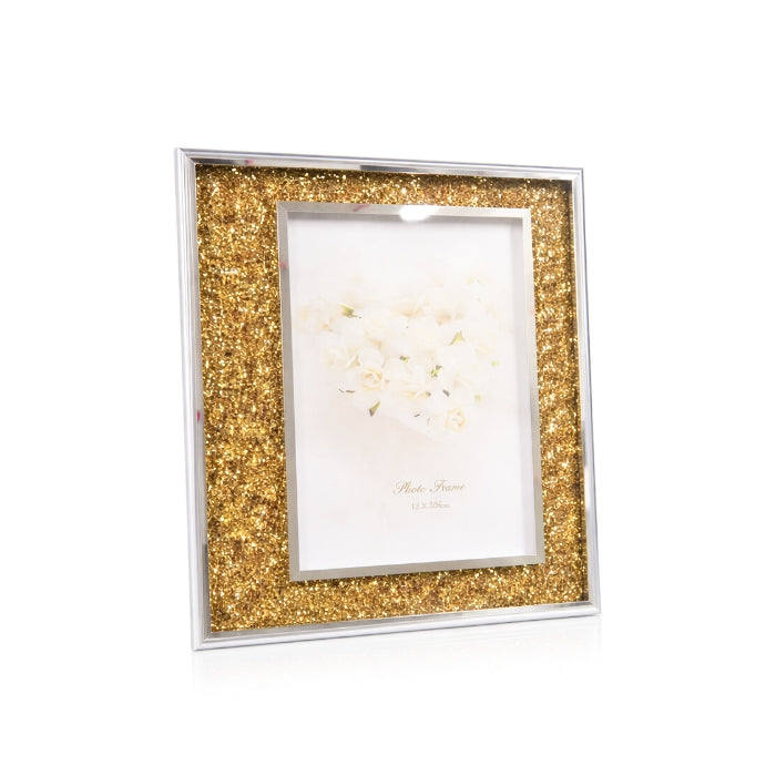 Elenx - Portafoto - Glitter Oro con Cornice Argentata - 15x20cm