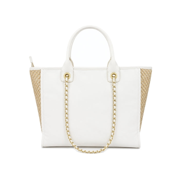 Enrico Coveri - Borsa A Mano Effetto Paglia Intrecciato con Catena Oro | Shopper Elegante