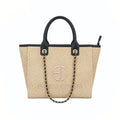 Enrico Coveri - Borsa A Mano Effetto Paglia Intrecciato con Catena Oro | Shopper Elegante
