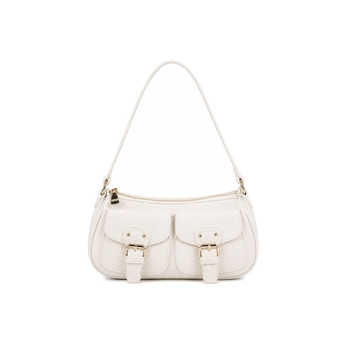 Enrico Coveri - Borsa A Spalla Donna Bianca Modello Baguette | Mini Bag Elegante con Tasche e Zip