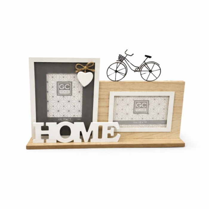GC Home - Portafoto - Decorativo in Legno “HOME” con Bicicletta - 10x15cm