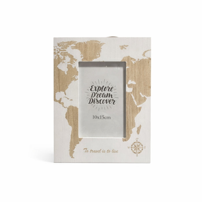 GoldenHill - Portafoto - Decorativo con Mappa del Mondo - 10x15cm | Cornice Stile Travel