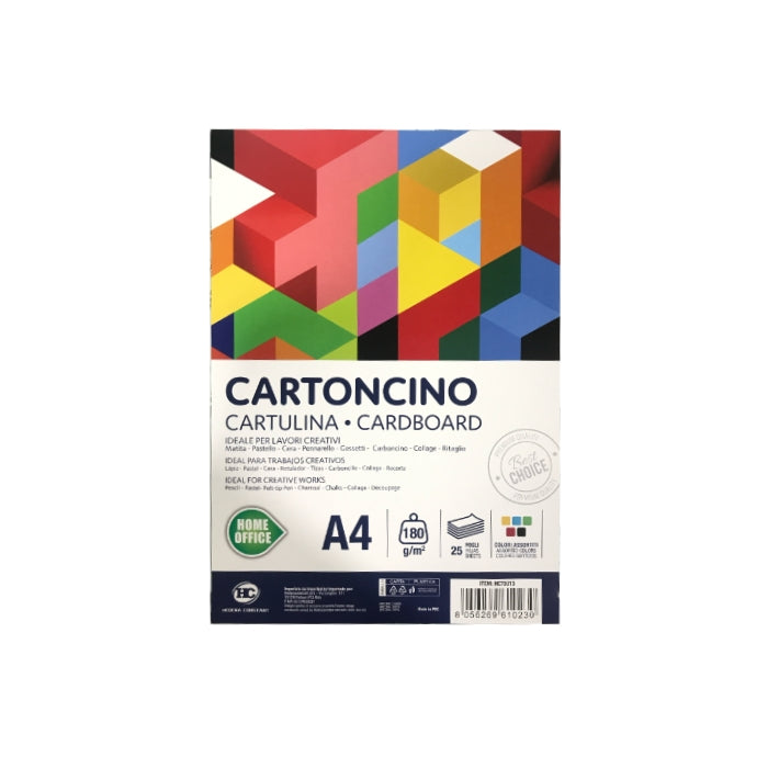 Home Office - Cartoncino - A4 - 180gr - 25 Fogli - Colori Assortiti - HC70013
