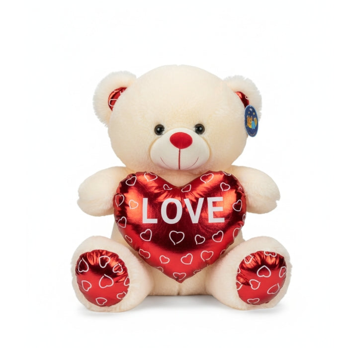 I Teneroni - Peluche - Orsetto Bianco Panna con Cuore "LOVE"