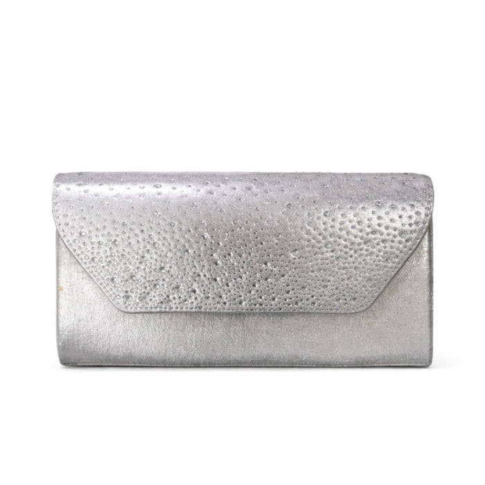 Michelle Moon - Pochette da Cerimonia - Argento con Dettaglio Brillante | Clutch Elegante da Sera