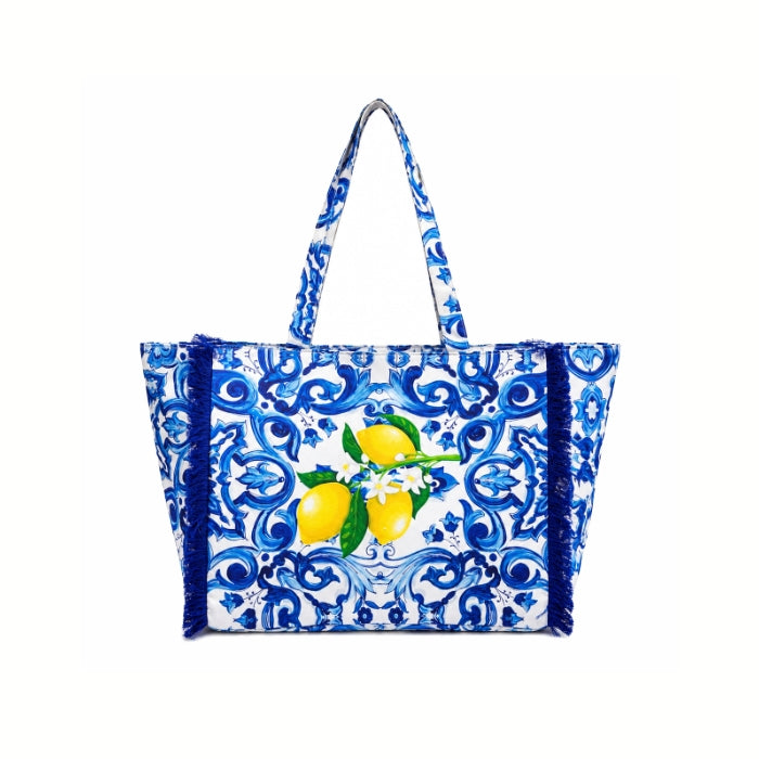Mona - Borsa A Spalla Mare - Maiolica Siciliana con Limoni | Shopper Grande Mediterranea