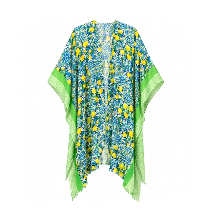 Mona - Kaftano Donna - Fantasia Limoni e Maioliche Mediterranee | Copricostume Estivo
