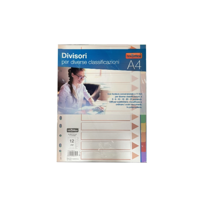NikOffice - Divisori Colorati - A4 - 12 Posizioni - 01NIK125