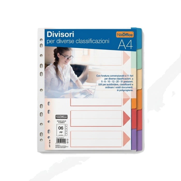 NikOffice - Divisori Colorati - A4 | 6 Posizioni - 12 Posizioni