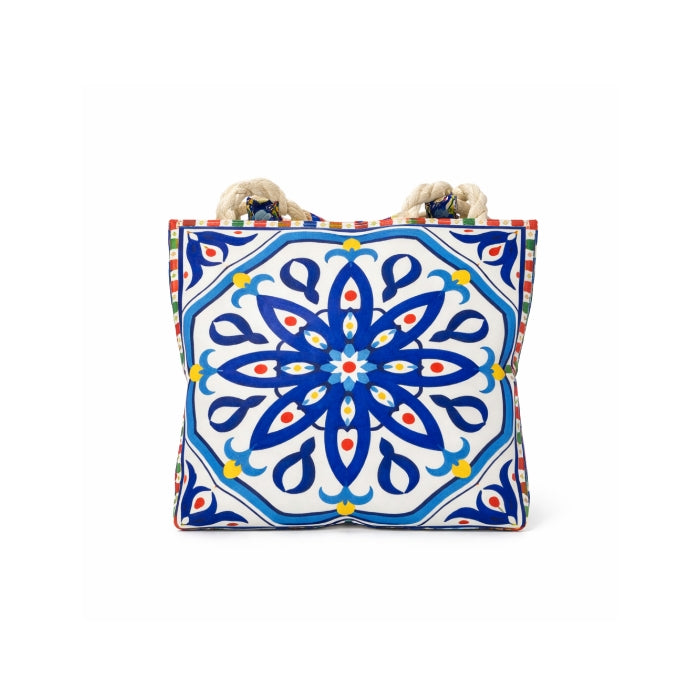 Pantahis - Borsa A Spalla - Sicilia con Stampa Maiolica Blu | Stile Mediterraneo