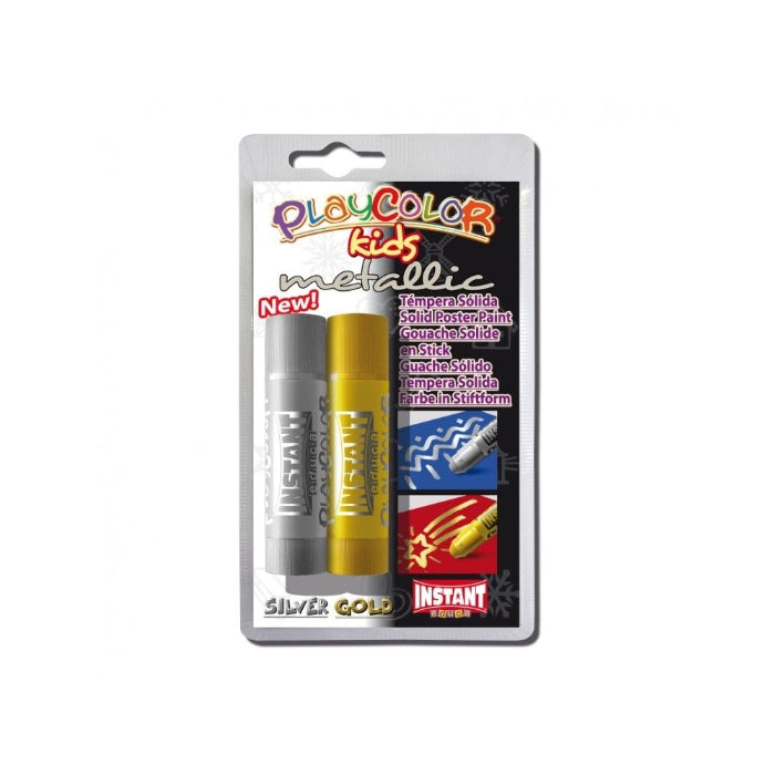 PlayColor - Kids - Tempera Solida - Metallic | Confezione da 2 Stick - Argento / Oro