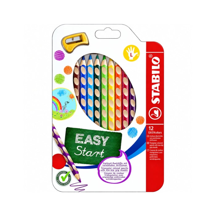 Stabilo - Easy Start - 12 Matite Colorate + Temperino | Ergonomiche Per Mancini