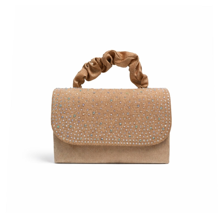 Sun&Moon - Pochette da Cerimonia - Bronzo con Strass e Manico Arricciato | Elegante