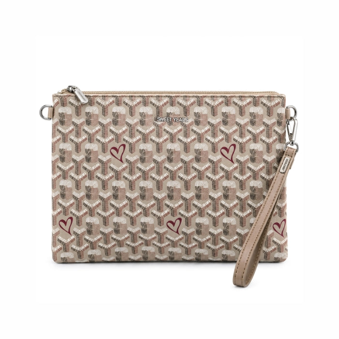 Sweet Years - Pochette Unisex con Fantasia Logo e Cuori | Borsa a Mano con Laccetto