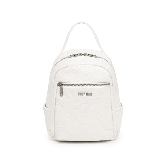 Sweet Years - Zaino con Logo Embossato e Tasca Frontale | Bianco