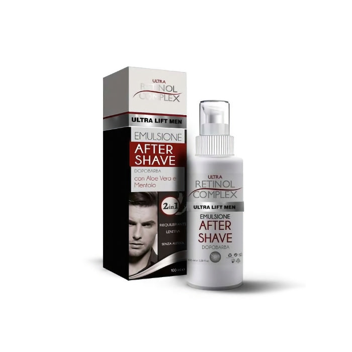 Ultra Retinol Complex - Ultra Lift Men - Emulsione After Shave - Dopobarba Con Aloe Vera & Mentolo - Riequilibrante Lenitiva - Senza Alcool
