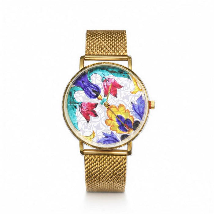 VJM - Bijoux & Watches - Orologio da Polso - Dorato - Decorazione Infiorata | Cinturino Maglia Milanese