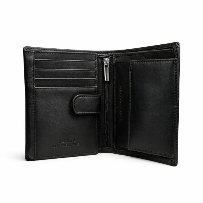 You Young Coveri - Portafoglio - Uomo in Pelle Nera | Compatto con Portacarte e Zip