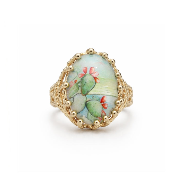 Cartoleria 4+1 - Bijoux - Anello Artigianale Cabochon Fico d'India - Regolabile | Ceramica e Ottone