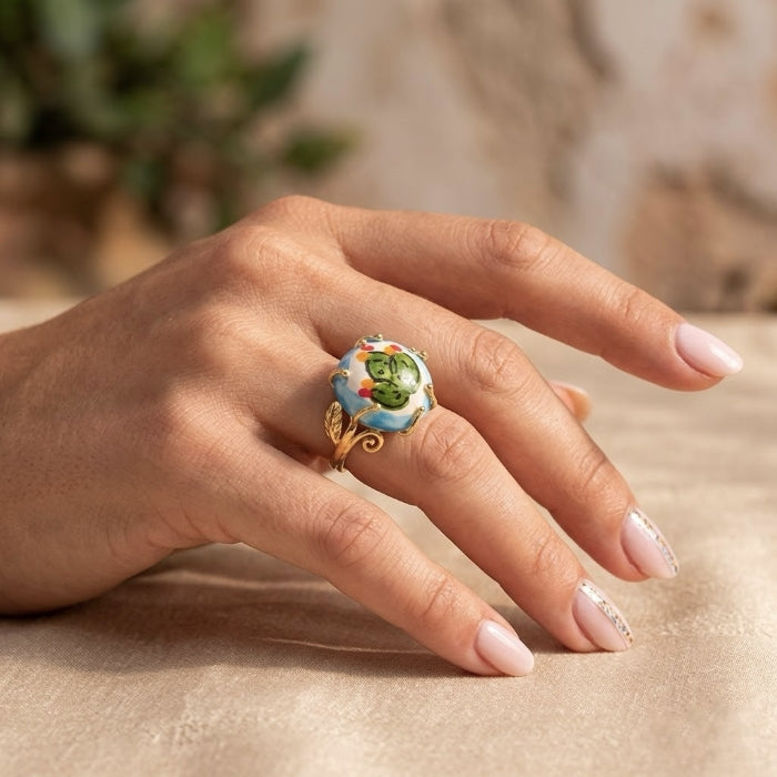 Cartoleria 4+1 - Bijoux - Anello Artigianale Cactus - Regolabile | Ceramica e Ottone